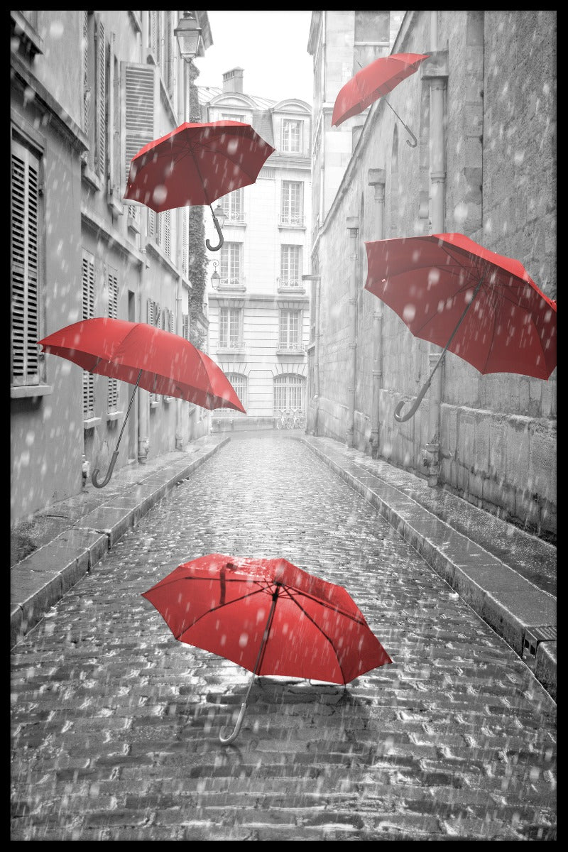 Poster mit roten Regenschirmen