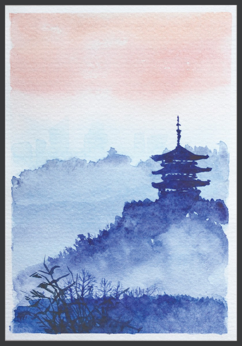 Aquarell japanisches Tempelwaldposter