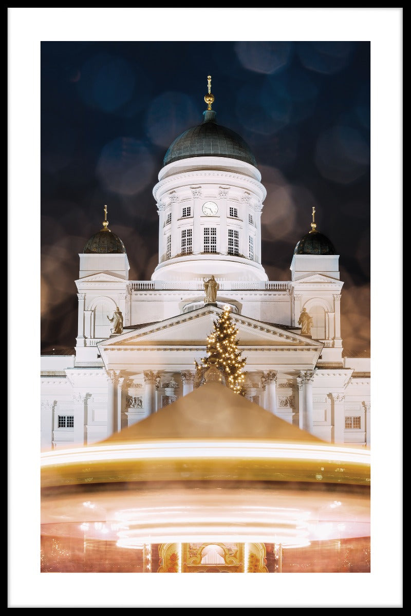 poster Kathedrale von Helsinki bei Nacht