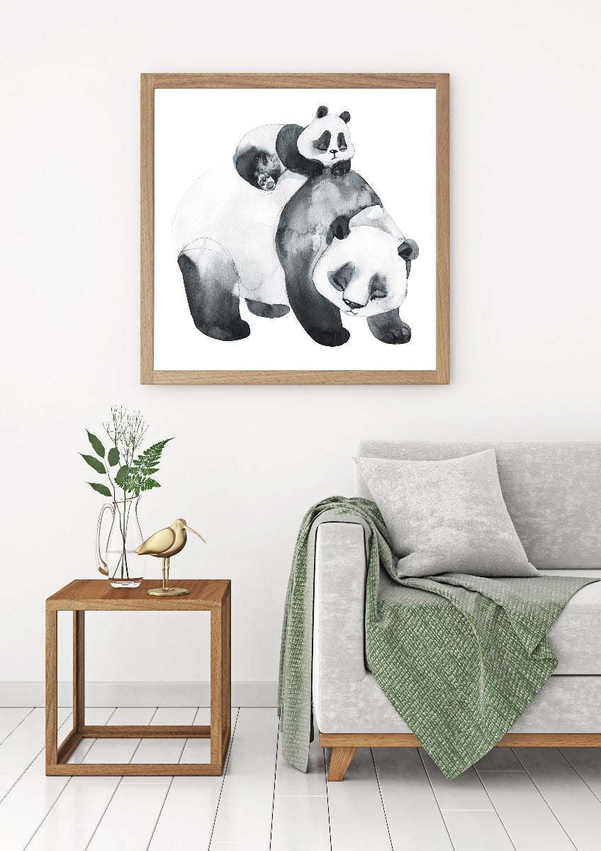 Panda-Familien-Aquarell-Plakat
