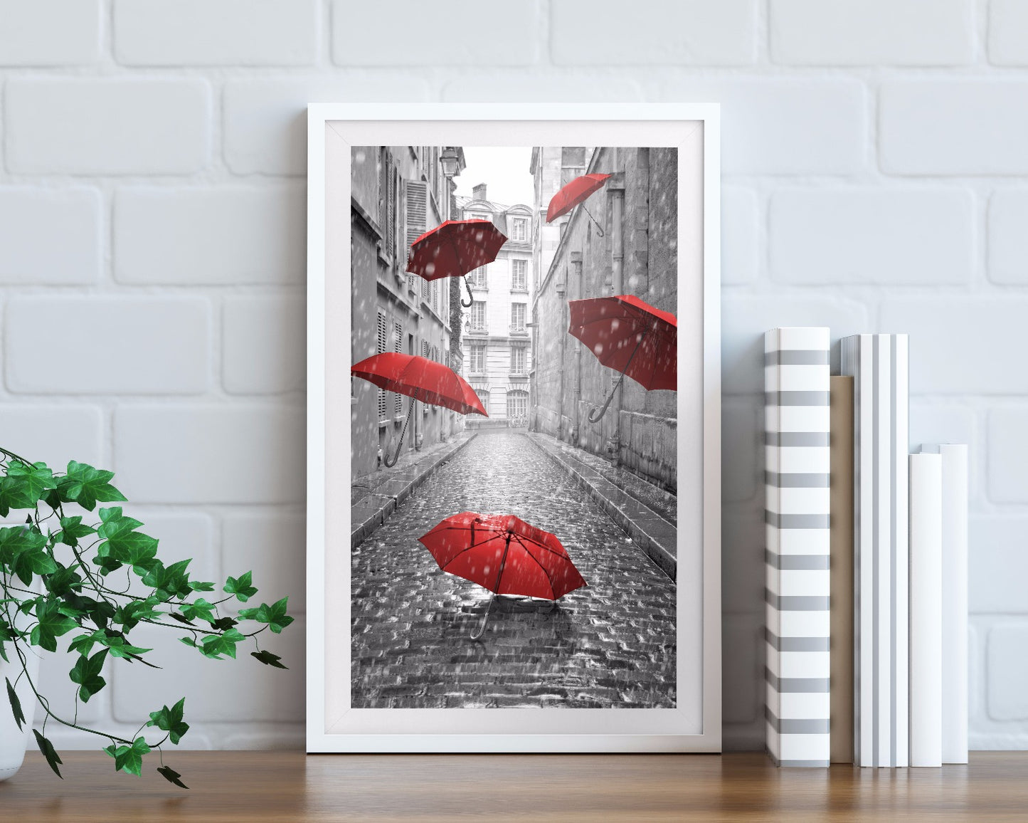 Poster mit roten Regenschirmen