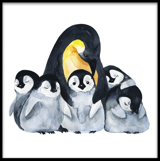  Aquarellplakat der Pinguinfamilie