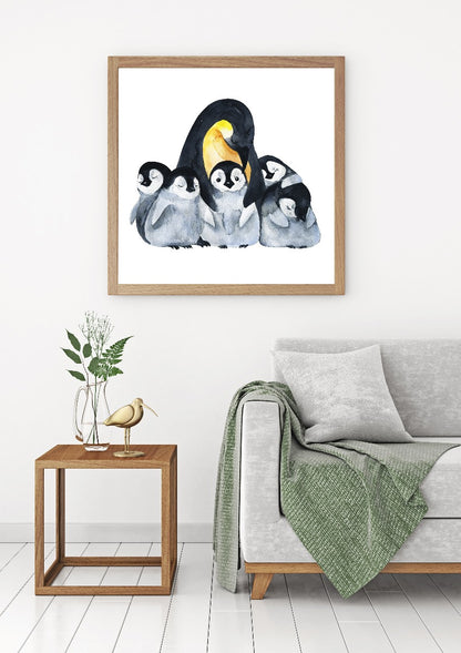  Aquarellplakat der Pinguinfamilie