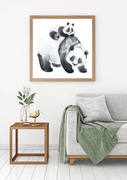  Panda-Familien-Aquarell-Plakat